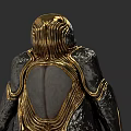 Game Movie Character With Black Body Intricate Golden Lines And Back Armor Structure