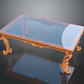 Classical Elegant Coffee Table With Glass Top And Golden Carved Legs