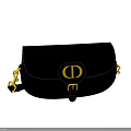 Stylish Black And Gray Leather Saddle Bag With Gold CD Logo And Hardware