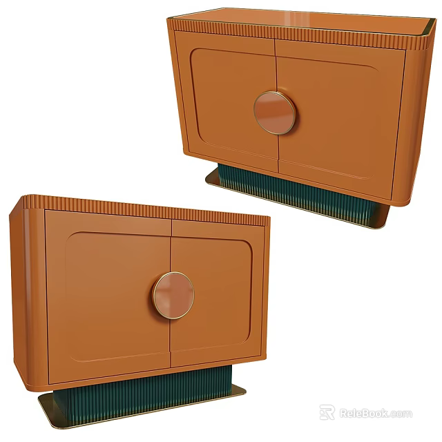 Modern Bedside Cabinet With Double Doors And Round Metal Knobs 3d model