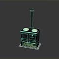 Vintage Black Stove With Two Burners Firewood Base And Chimney