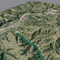 Aerial View Of Mountainous Terrain With Winding River And Green Valleys
