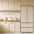 Classic Kitchen Interior With White Cabinets Tiled Walls Window Blinds And Fruits On Countertop