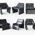 Multiple Black Single Sofas With Unique Square Structure And Button Tufted Details 3d model