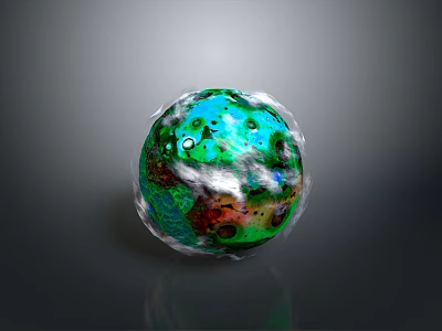 Decorative Green Blue Ball With White Red Spots And Transparent Glossy Surface For Home Decor 3d model