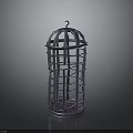 Classic Metal Birdcage With Cylindrical Frame Intricate Metal Bars And Hanging Hook