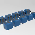 Blue Cube Shaped Industrial Equipment Multiple Units Arranged in Row 3d model