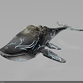 Fantasy Style Whale 3D Model with Blue Patterns and Rock Like Back Structure 3d model