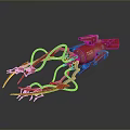 Red Mechanical Game And Movie Character With Tentacle Appendages And Sci Fi Design