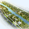 Modern Urban Riverside Park Landscape Design With Lush Green Belts And Comfortable Public Leisure Walkways