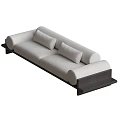 Modern Beige Two Seater Sofa With Rounded Armrests And Dark Wooden Base