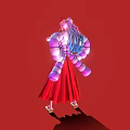Game Movie Character With Silver Long Hair Red Traditional Dress And Ornamental Headpiece