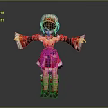 3D Female Game and Movie Character in Traditional Red Costume with Ornate Headwear and Boots