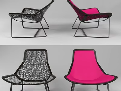 Modern Black and Pink Leisure Chairs Featuring Mesh Design and Metal Frame 3d model