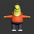Cartoon Character Creature With Yellow Body Orange Hoodie Brown Hat Blue Pants White Shoes