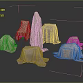 Covered Furniture Display With Various Shapes And Sizes On Dark Background