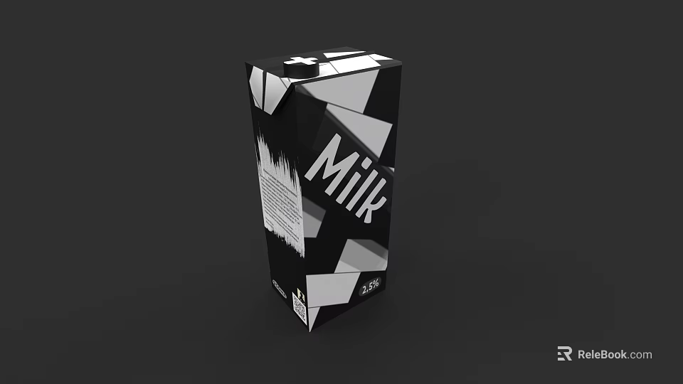 Black And White Geometric Pattern Milk Carton With 3.5 Percent Label 3d model 