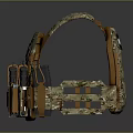 Camouflage Tactical Vest With Grupo Fleinas Label Multiple Magazine And Accessory Pouches Brown Webbing Straps