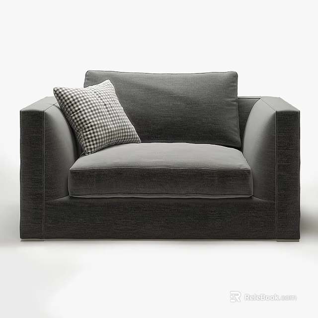 Modern Gray Single Sofa With Checkered Pillow And Sleek Comfortable Design 3d model