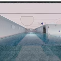 Modern Indoor Swimming Pool With Circular Ceiling Decor And Wall Lighting 3d model