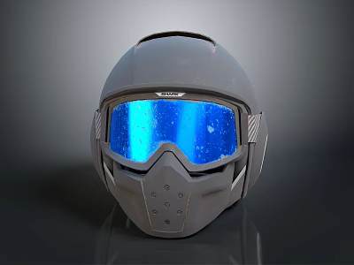 Futuristic Weapon Helmet With Blue Lens Goggles Starry Pattern Ventilation Holes And Side Structures 3d model