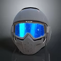 Futuristic Weapon Helmet With Blue Lens Goggles Starry Pattern Ventilation Holes And Side Structures
