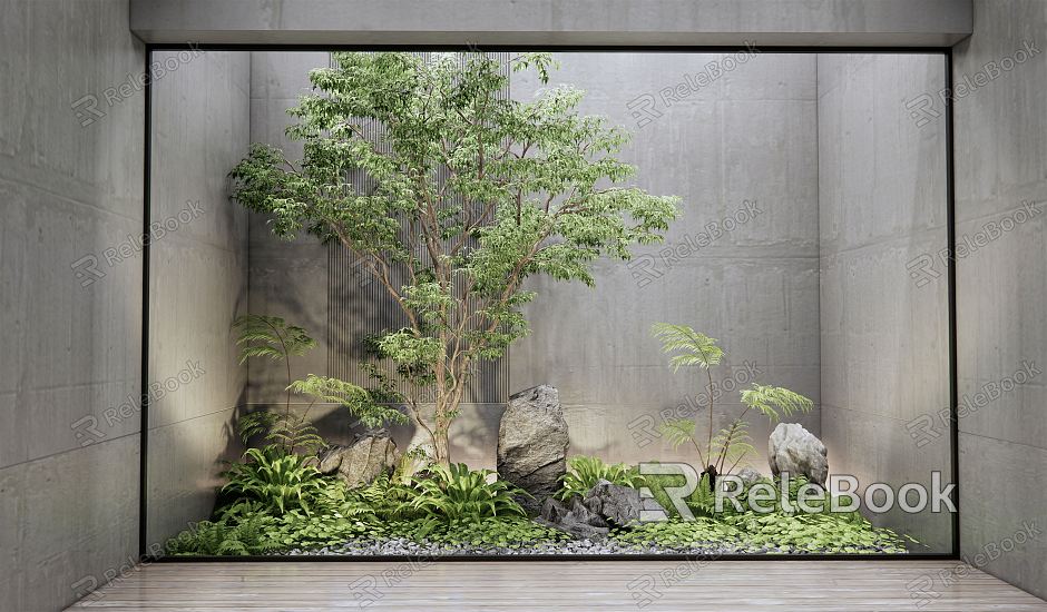 Modern landscape sketch courtyard landscape sketch plant landscape stone rockery bryophytes ferns model