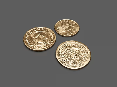 Three Exquisite Gold Coins With Intricate Engravings As Fine Jewelry Pieces 3d model