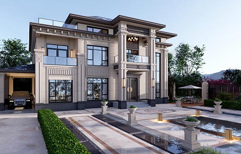 Four-bay three-story new Chinese-style self-built rural villa single-family villa 3d model