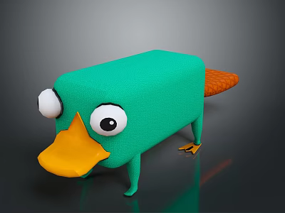 Adorable Game Movie Character Green Body Large White Eyes Yellow Beak Orange Tail 3d model