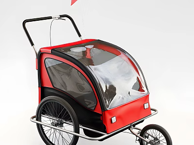 Red Bicycle Trailer With Transparent Cover Black Handle And Modern Design 3d model