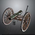 Antique Weapon Cannon With Large Wooden Wheels And Brass Barrel Historical Design