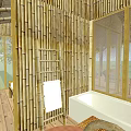 Charming Bamboo Homestay Building With Thatched Roof And Wooden Terrace Amid Green Trees