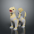 Detailed Gray And Yellow Mythical Creature With Mane Flame Tail Standing Sculpture