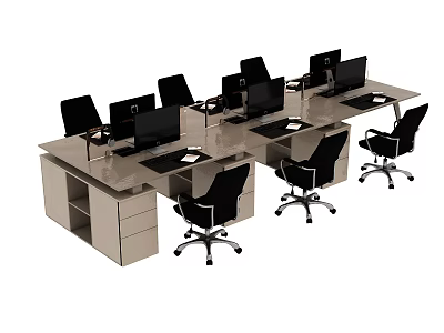 Modern Office Workstations With Black Chairs Computer Monitors And Drawer Cabinets 3d model