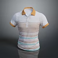 Stylish White Striped Polo Shirt With Brown Collar And Short Sleeves
