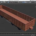 Brown Open Top Freight Train Car With Side Panels Wheels And Metal Vents