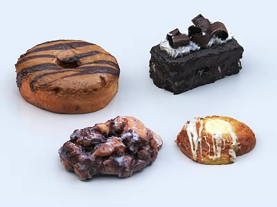 Assorted Sweet Desserts Featuring Striped Donut Chocolate Cake Walnut Pastry And Drizzled Pastry 3d model