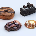 Assorted Sweet Desserts Featuring Striped Donut Chocolate Cake Walnut Pastry And Drizzled Pastry