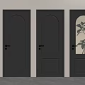 Three Black Modern Interior Hinged Doors With Panel Designs And Glass Plant Pattern 3d model