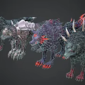 Various Reptiles With Spiked Features Red Eyes And Sharp Claws In Different Stances
