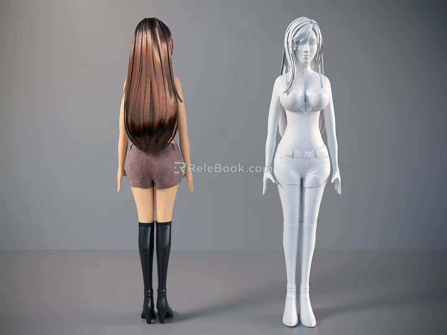 Modern game character girl 3d model