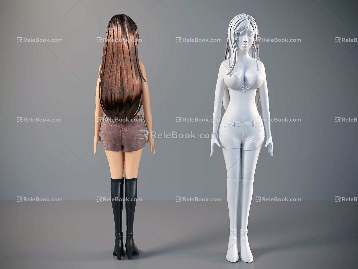 Modern game character girl 3d model