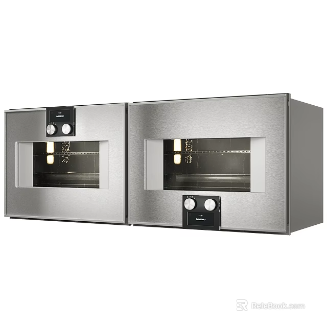 Stainless Steel Double Built In Ovens With Glass Doors And Control Knobs For Kitchen Appliances 3d model 