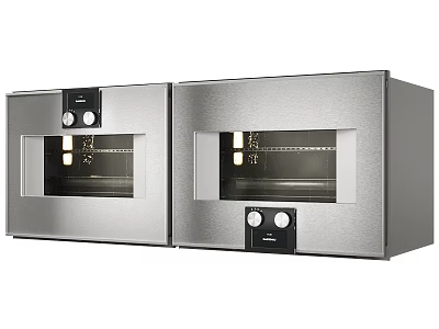 Stainless Steel Double Built In Ovens With Glass Doors And Control Knobs For Kitchen Appliances 3d model