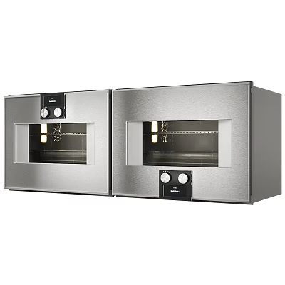 Stainless Steel Double Built In Ovens With Glass Doors And Control Knobs For Kitchen Appliances 3d model