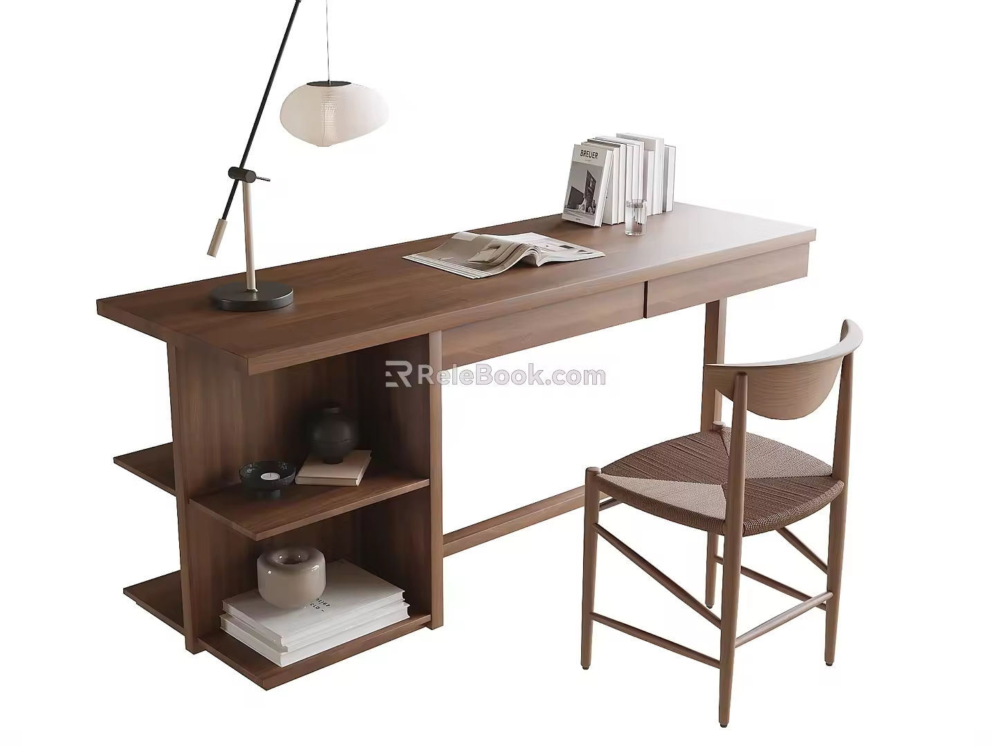 Middle Ancient Style Desk and Chair Desk Single Chair Table Lamp 3d model