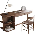 Middle Ancient Style Desk and Chair Desk Single Chair Table Lamp 3d model