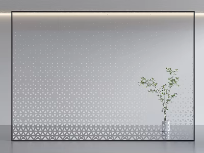 Modern Decorative Room Divider with Perforated Dots and Bottom Geometric Pattern and Potted Plant 3d model