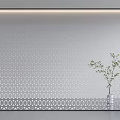 Modern Decorative Room Divider with Perforated Dots and Bottom Geometric Pattern and Potted Plant